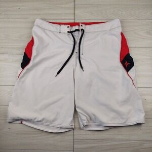 Hurley Board Shorts Swim Trunks‎ Mens 38 White Red Surf Beach Drawstring